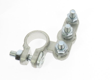 Battery terminal positive, 3 x M6 with spring washer, washer and nut