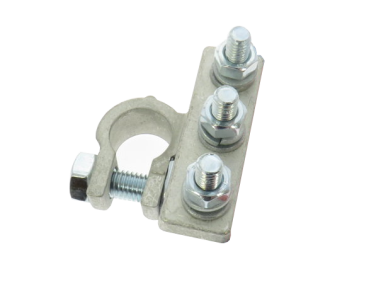 Battery terminal negative, 3 x M6 with spring washer, washer and nut