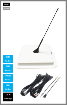 Antennenset A1H, langer Strahler, UKW/DAB+;  7,5 m Kabel, FAKRA/DIN/ISO/SMB