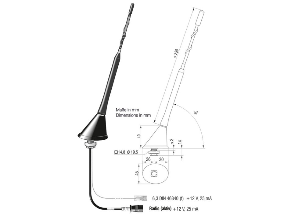 tomzz Audio KFZ Antenne Dachantenne 16V Verstärker RAKU 2 II passt