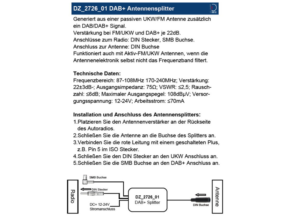  DAB+/UKW Aktivsplitter - DIN - Händlerpackung mit 5 Stück